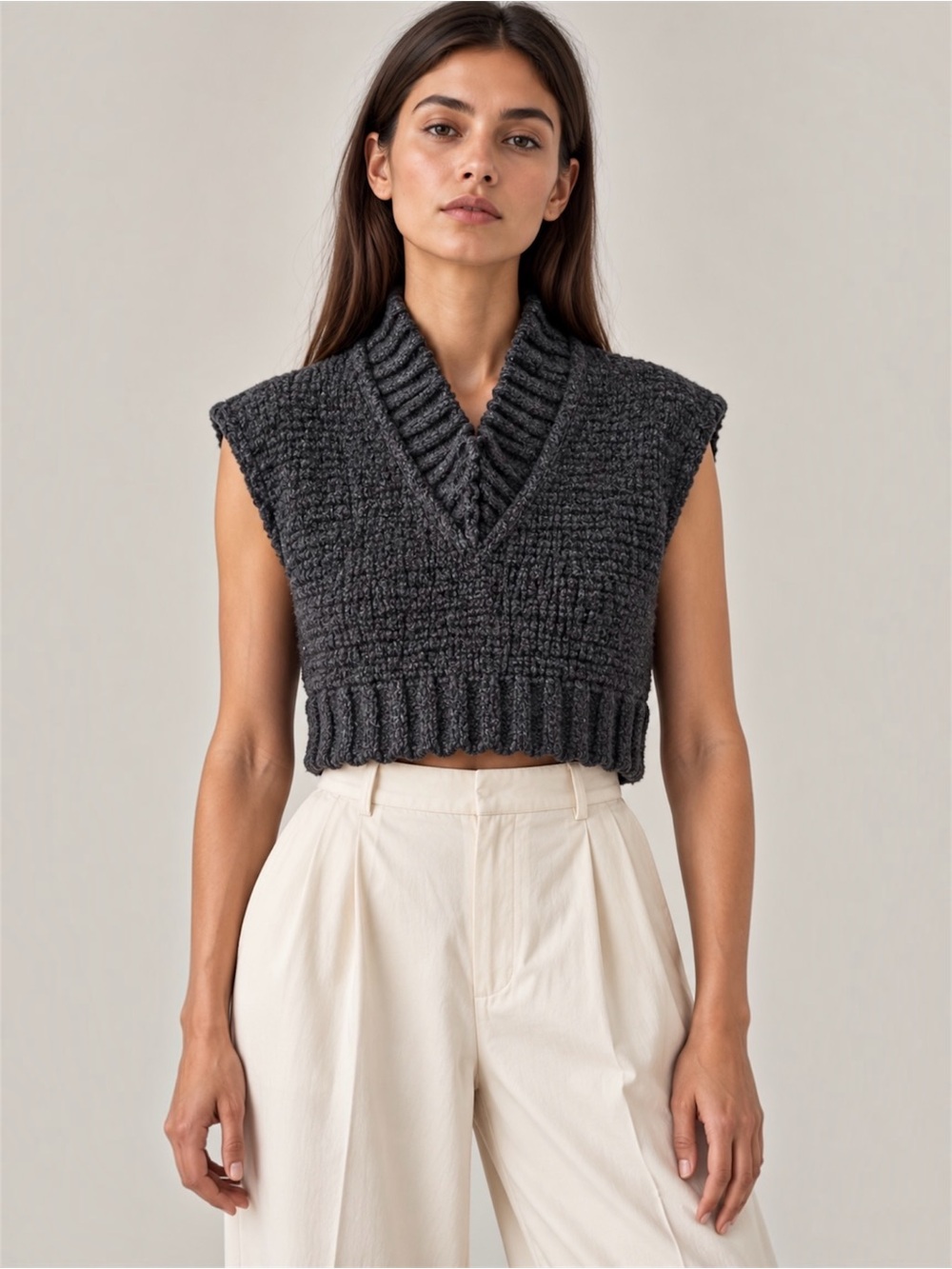 RUS Umeboshi Silk Knit Cropped Vest Ink Grey Made in Italy M